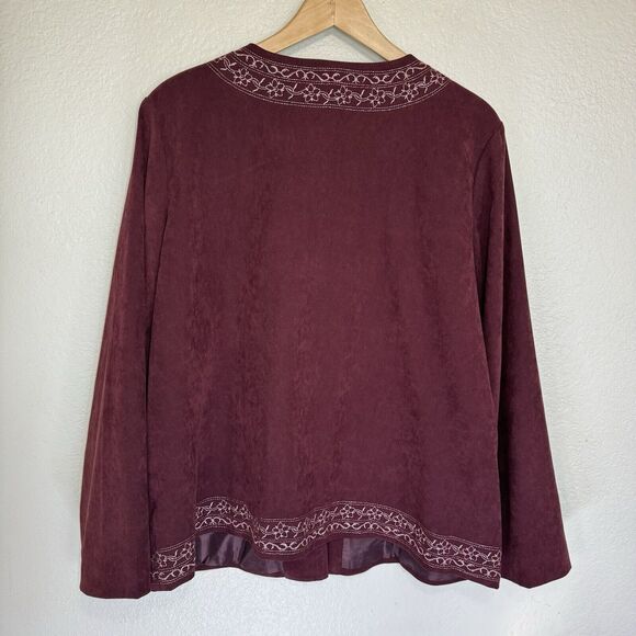 Susan Graver Blazer Women 1X Wine Embroidered Jacket Office Corporate WorK Party - Picture 3 of 10